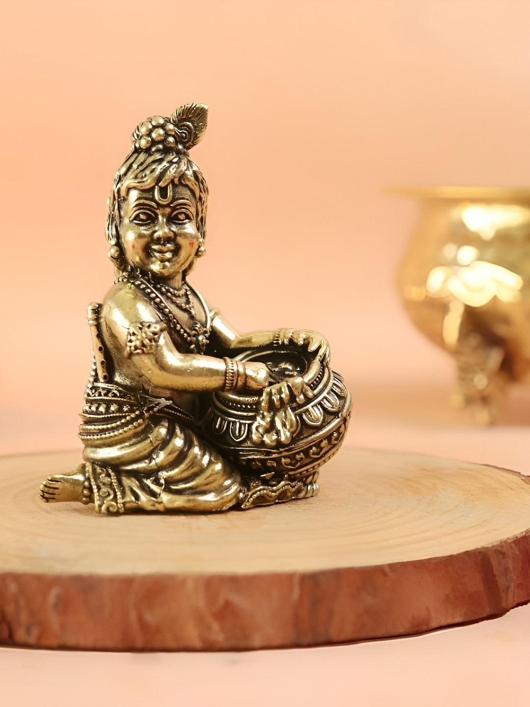The Spiritual Living Bal Krishna Gold Brass Metallic Prayer Room Small Showpiece - 2.5 Inches