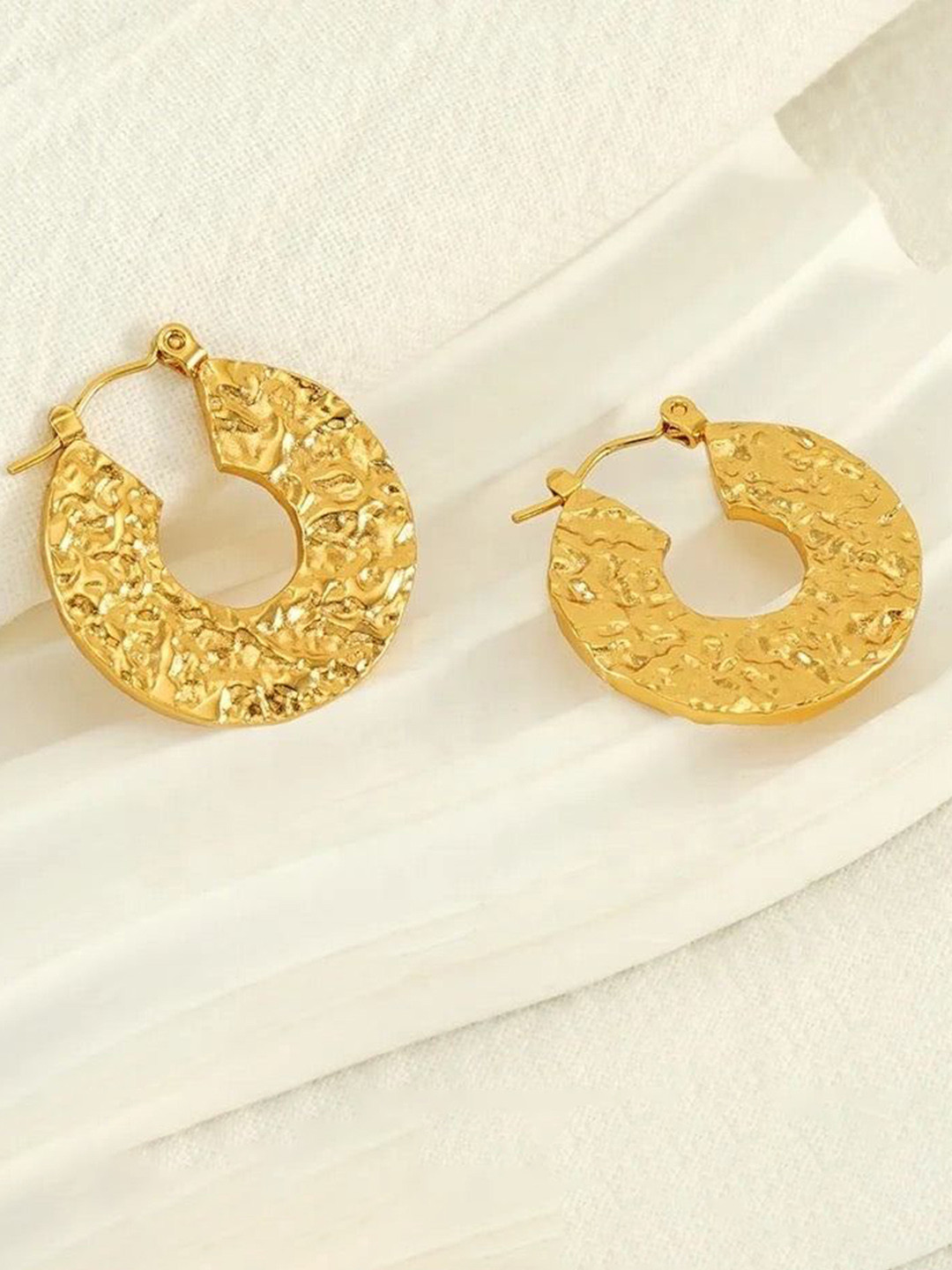 ADC SHEMONA Pitaka Gold-Plated Circular Shaped Korean Hoop Earrings
