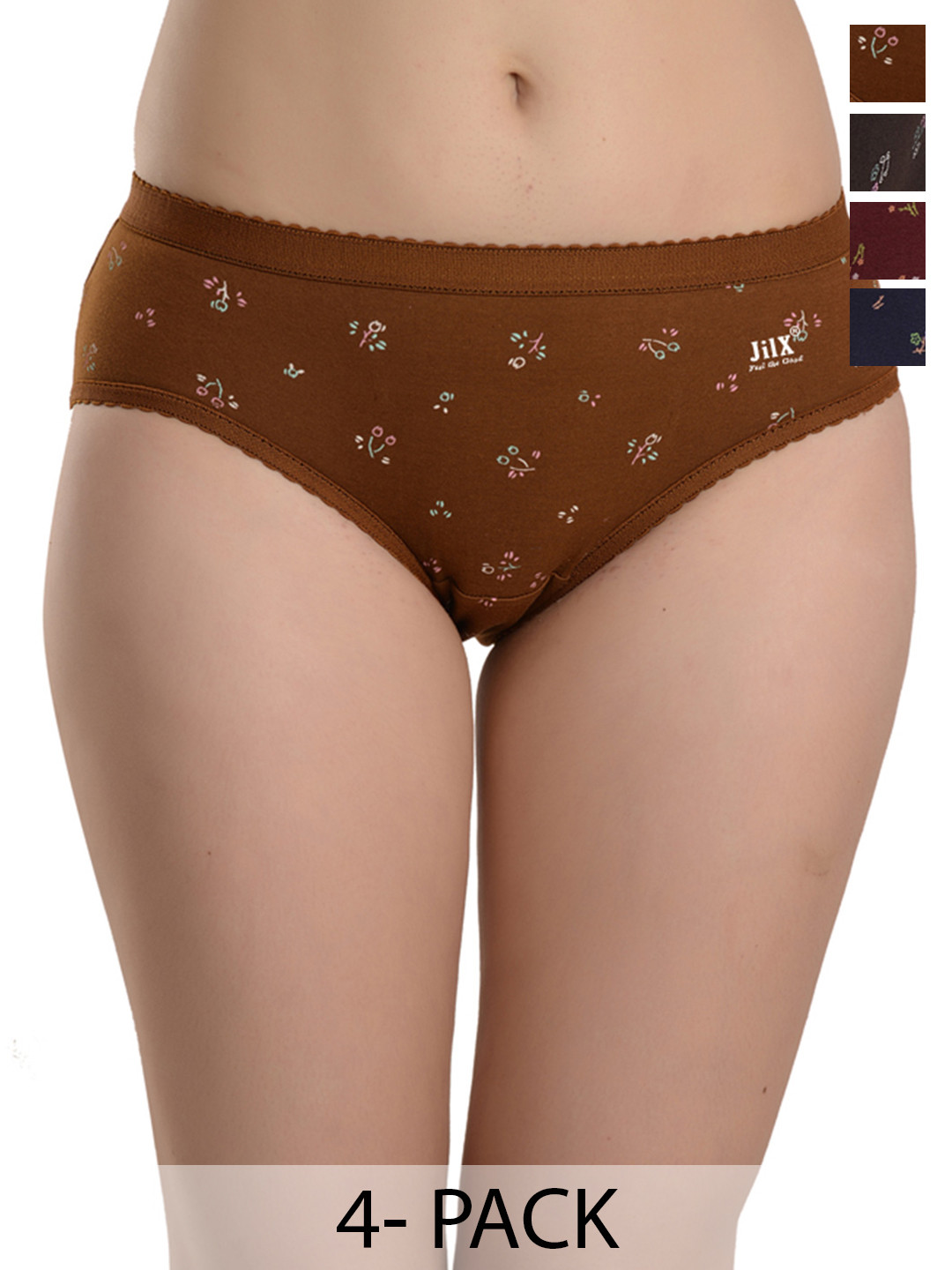 JIL X Women Pack Of 4 Printed Cotton Hipster Briefs MY-JILX-PRO1-PRINT-OE-4PC