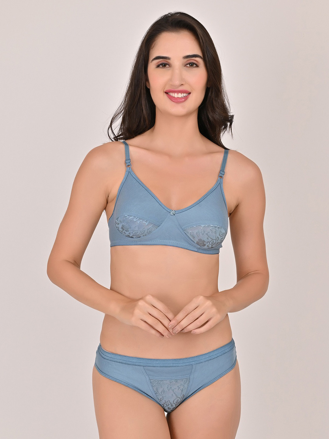 XPIOX Self Design Non Padded Lingerie Set LS_Remi_Gry