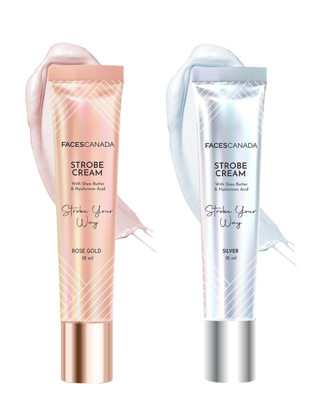 FACES CANADA Set Of 2 Strobe Cream - 18 ml Each (Mini) - Rose Gold & Silver
