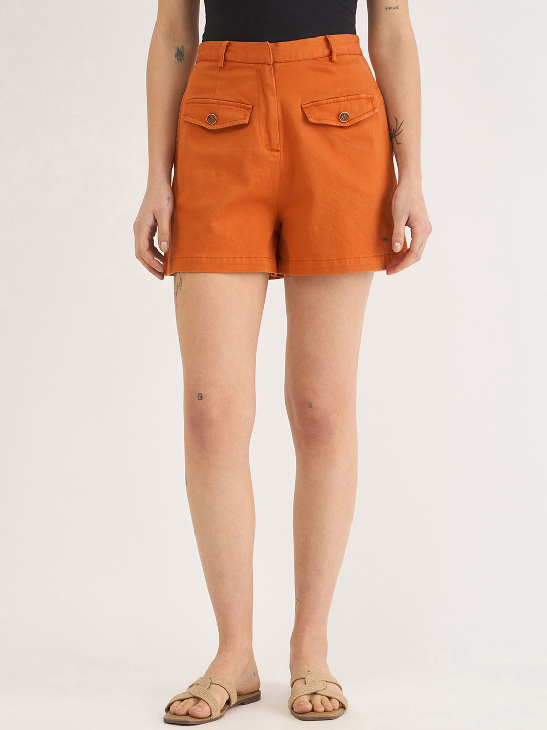 ELLE Women Solid with Flap Stretchable Cargo Shorts