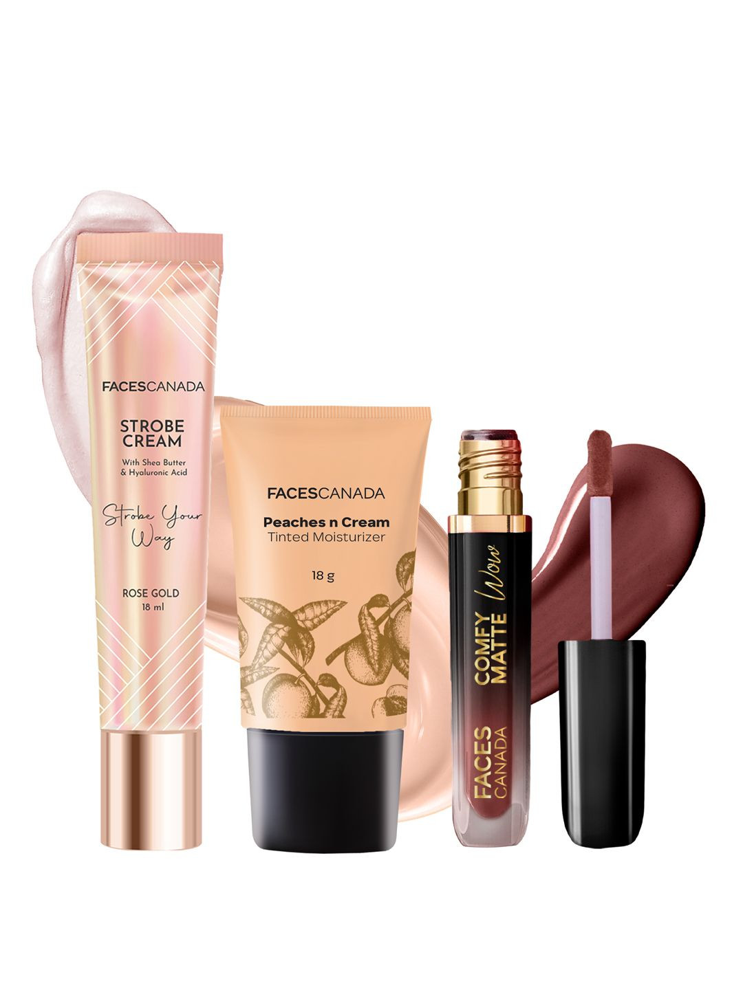 FACES CANADA Set Of 3 Moisturizer 18 g Strobe Cream 18 ml & Comfy Wow Lipstick 3.8 ml