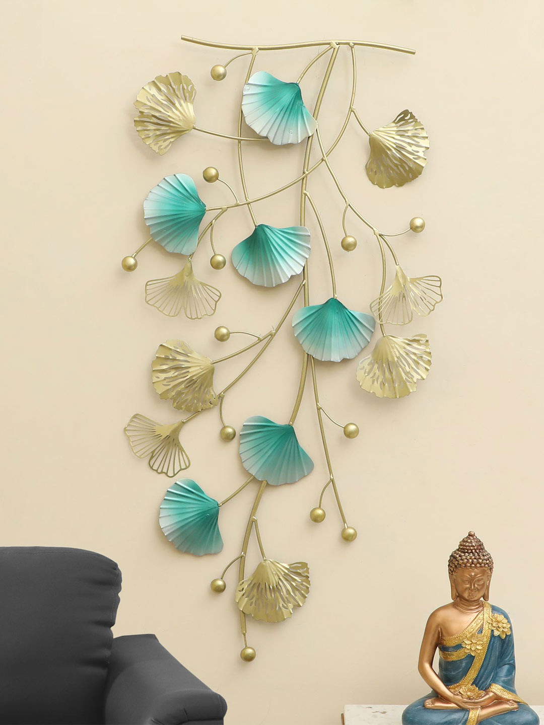 vedas Ginko, W-Harlow Metal Floral Matte Hanging Hall Wall Hangings-40.2In
