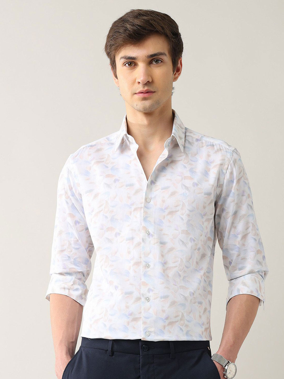Arrow New York Men Slim Fit Spread Collar Abstract Printed Cotton Casual Shirt