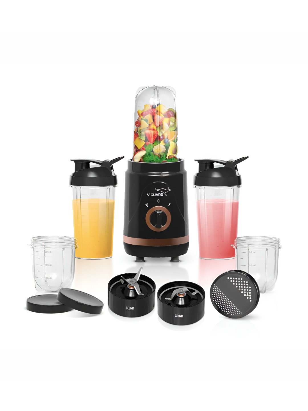 V-Guard Citius Black Plastic Powerful Perfomance 5 Jars Wet and Dry Grinder with Juicer-400W