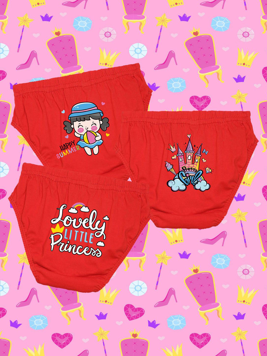 NUSYL Girls Pack Of 3 Printed Cotton Basic Briefs NUGCBRFPO3.0060