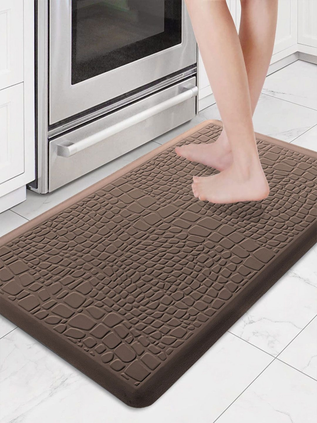LUXEHOME INTERNATIONAL Coffee-Brown Textured Waterproof Antiskid Doormat