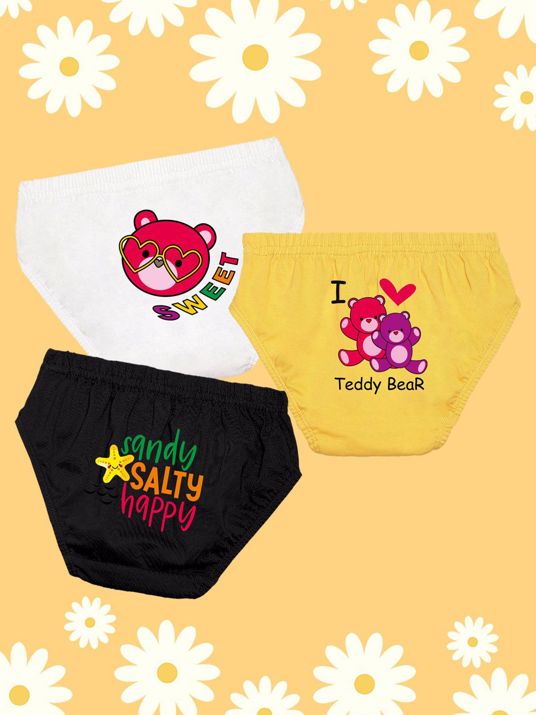 NUSYL Girl Pack Of 3 I Love Teddy Bear Printed Pure Cotton Basic BriefsNUGCBRFPO3.0037