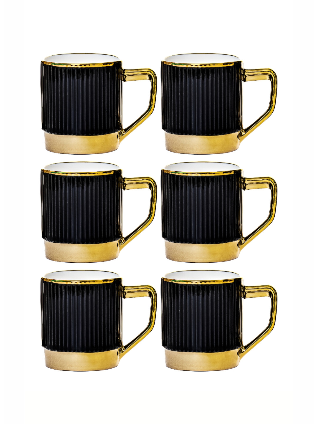 Roxx Black Porcelain Microwave Safe 6 Piece Mugs-180ml