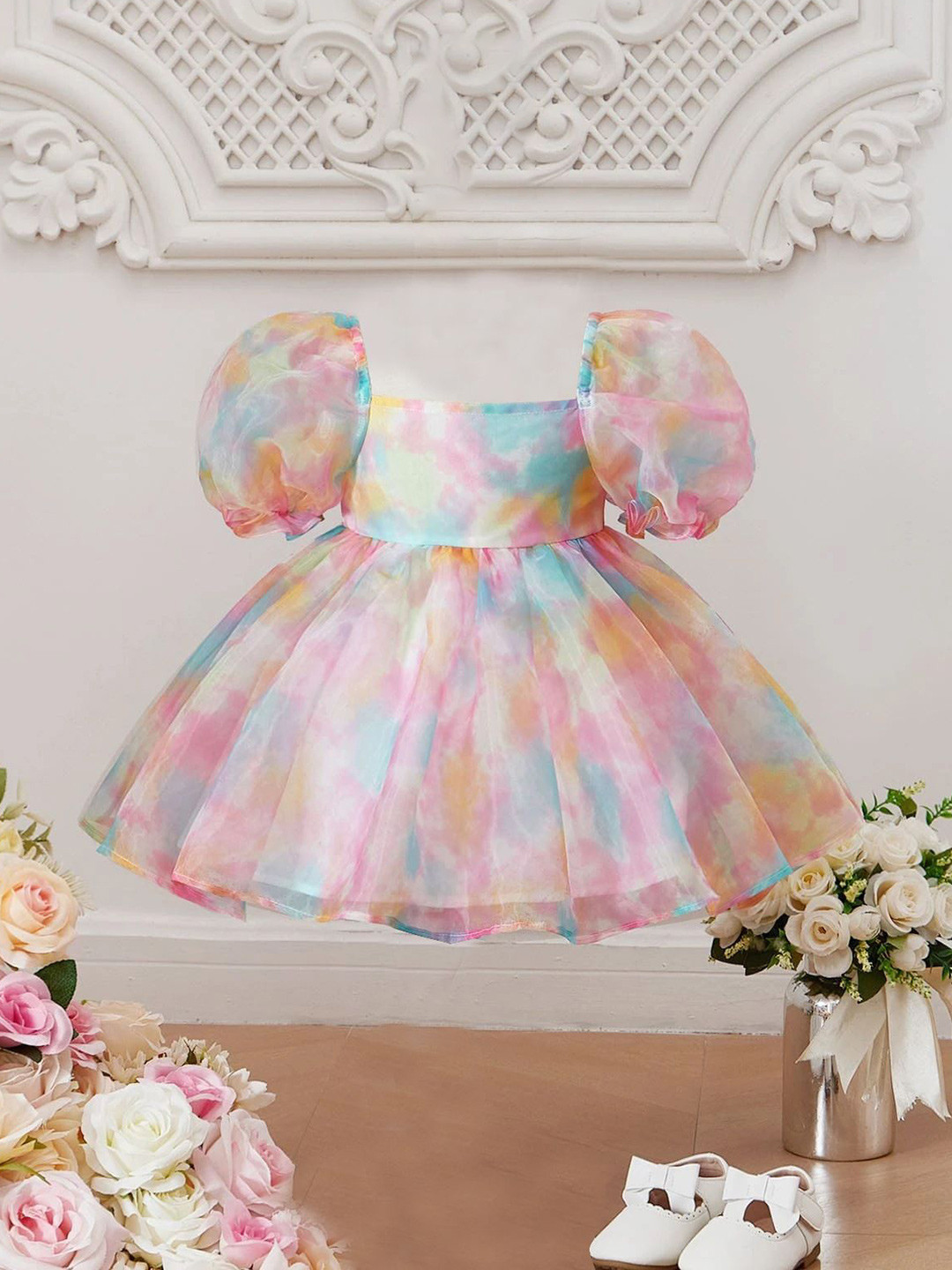 UFB Girls Printed Puff Sleeve Fit & Flare Dress