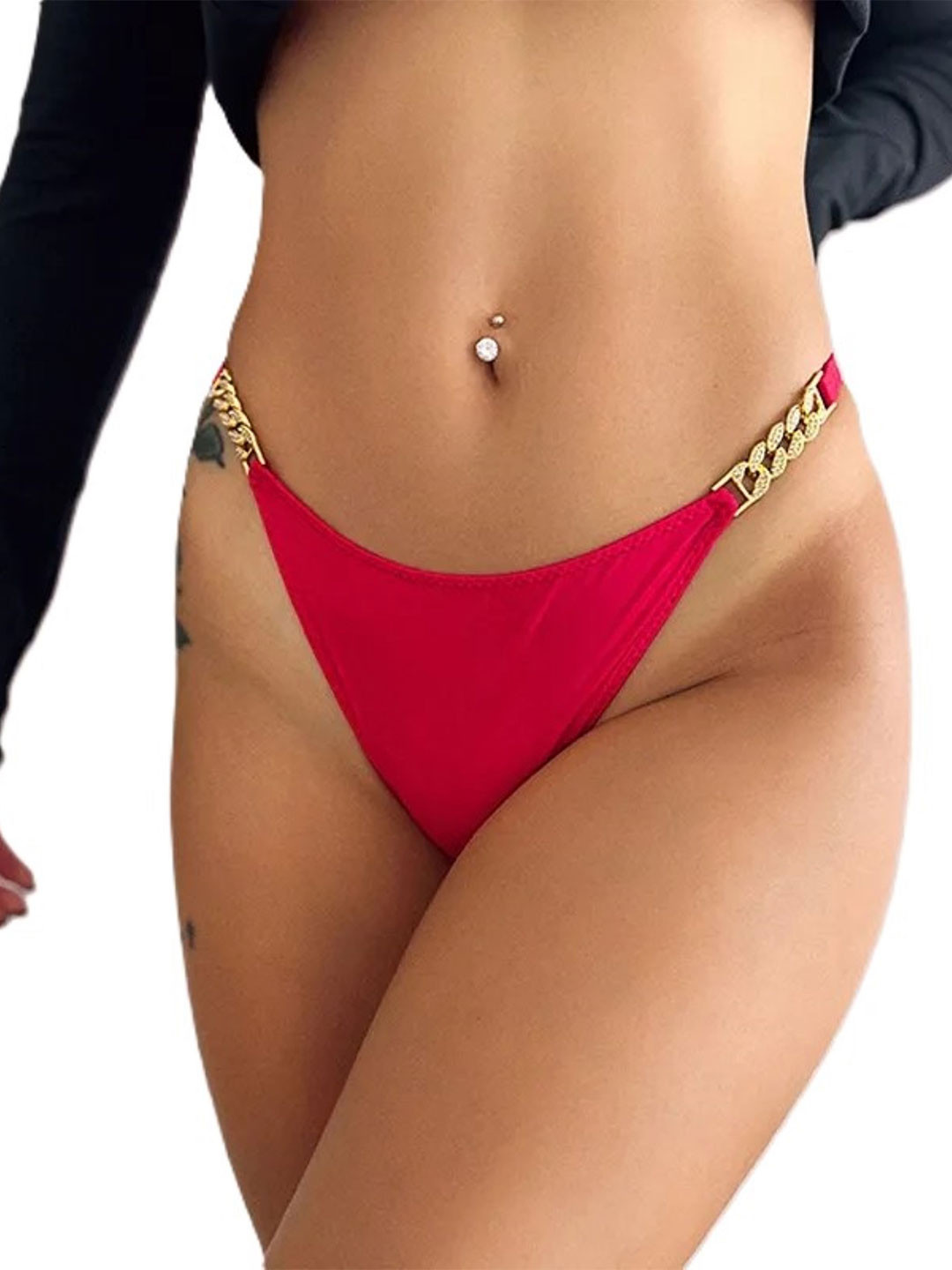 UR HIGHER SELF Women Low Rise Bikini Brief With Chain Diamond Chain GS Panty Red