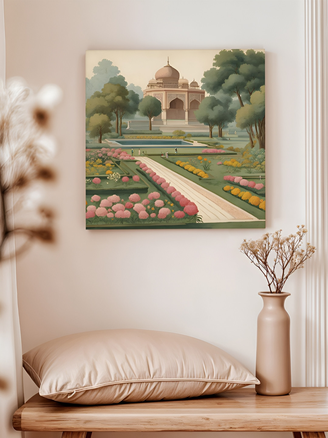 Art Street Green & Pink Taj Mahal Printed Canvas Wall Art