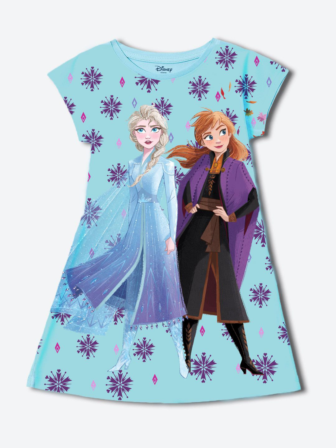 YK Disney Elsa & Anna Print Girls Knee Length T-shirt Dress