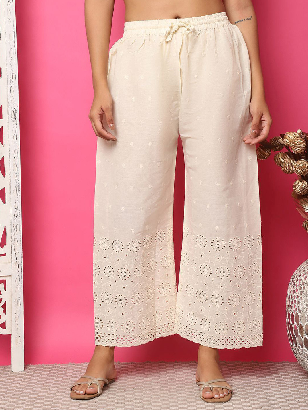 TAG 7 Women Hem Design Flared Ethnic Palazzos