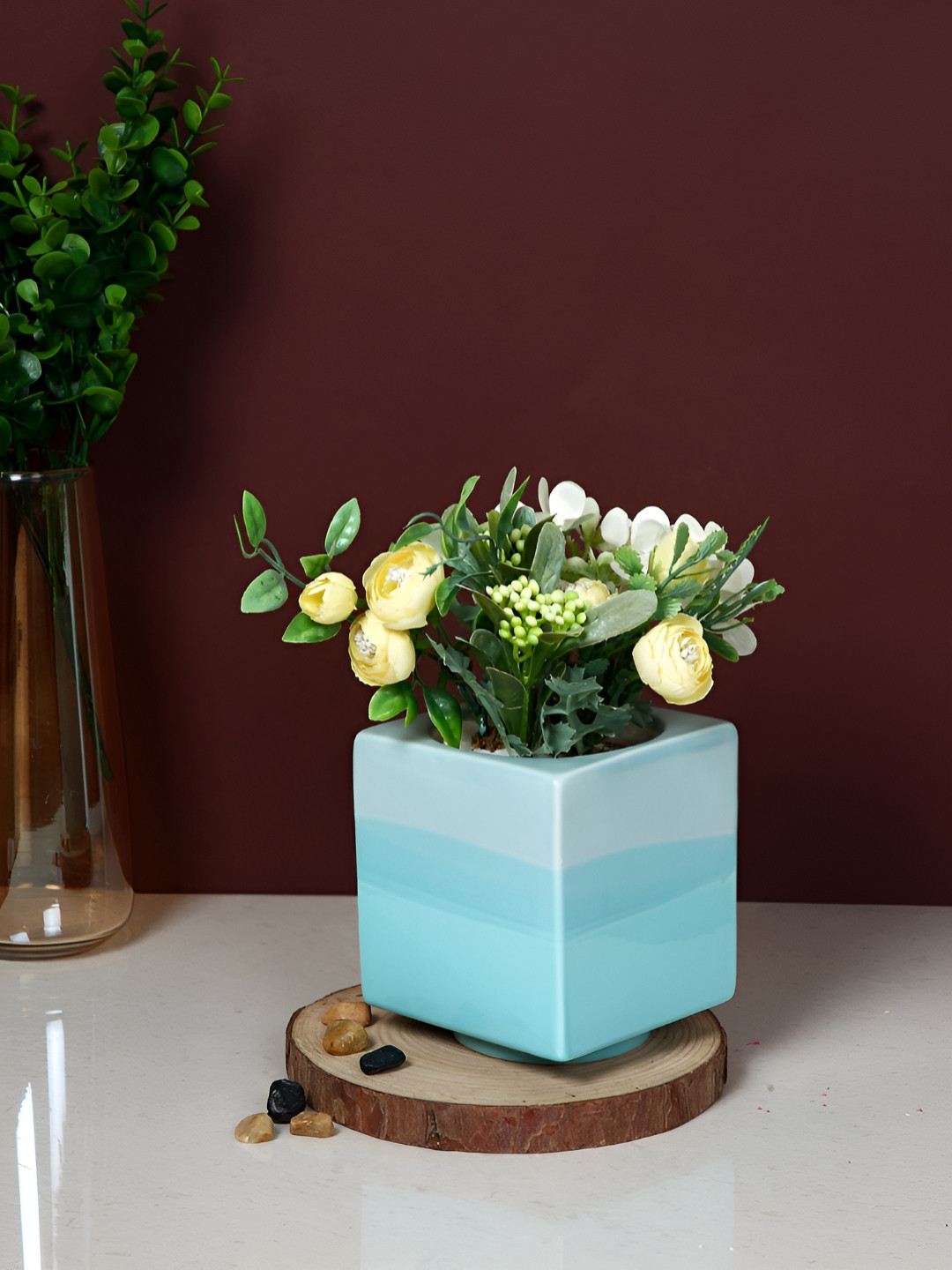 TAYHAA Azure Horizon Blue Color-Blocked Ceramic Flower Planter