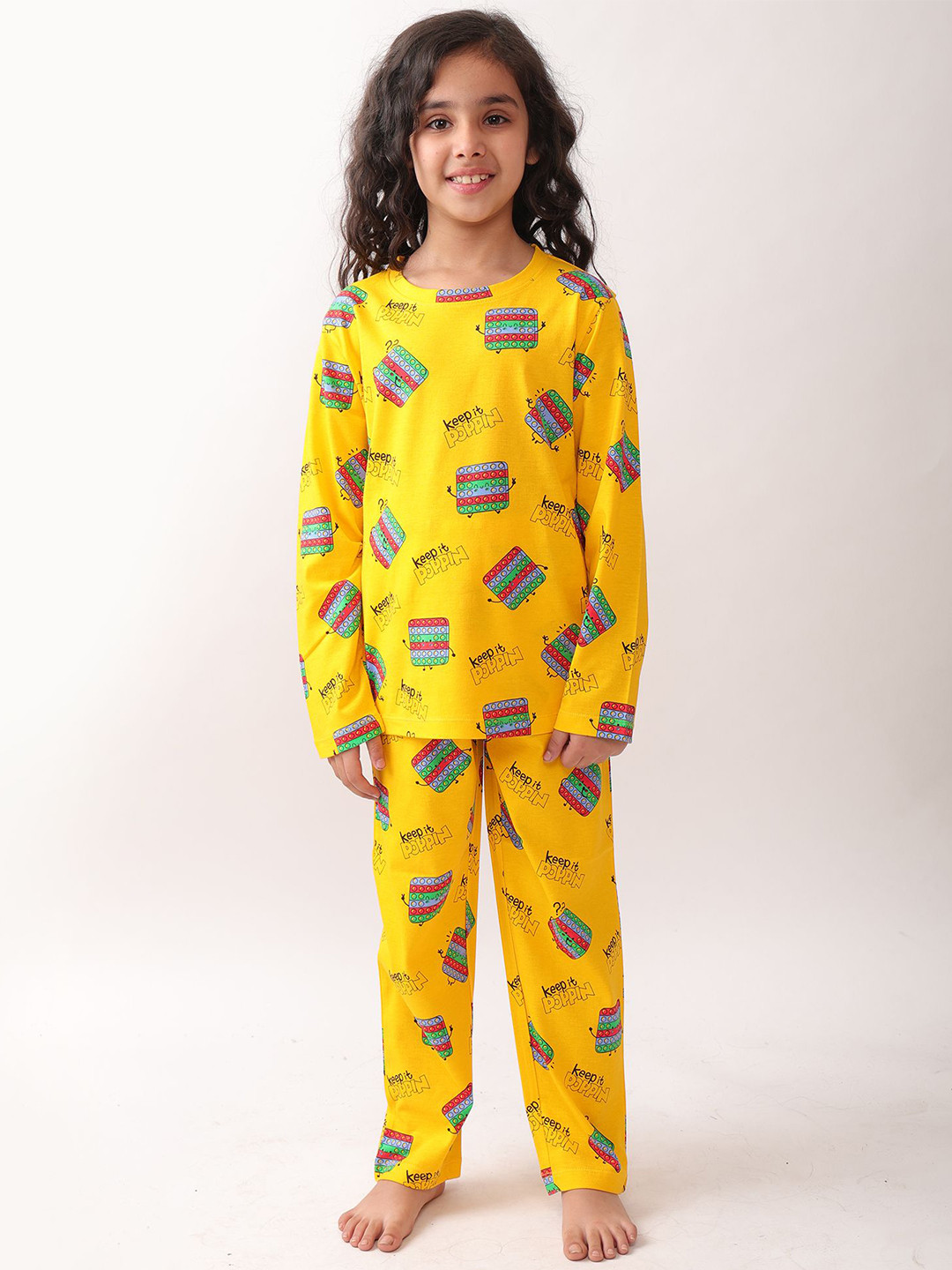 Anthrilo Girls Summer Pop It Long Sleeves Pyjama Set Yellow