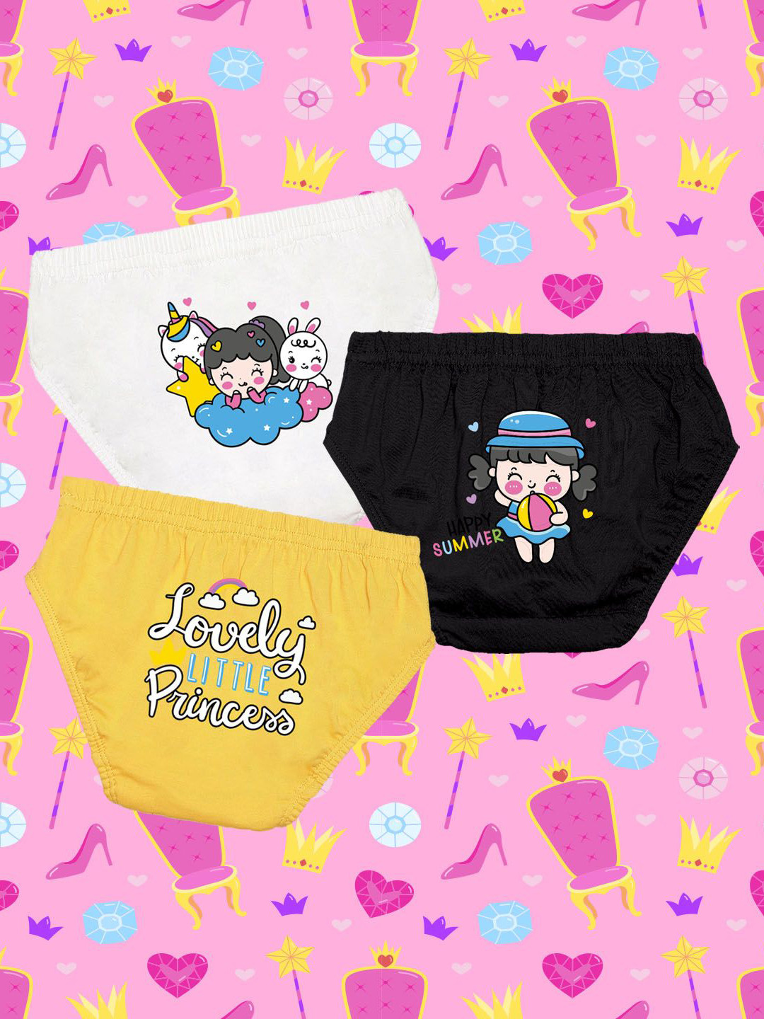 NUSYL Girls Pack Of 3 Printed Cotton Basic Briefs NUGCBRFPO3.0052