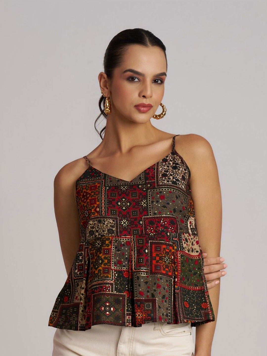 BerryBird Women Printed Peplum Crop Top