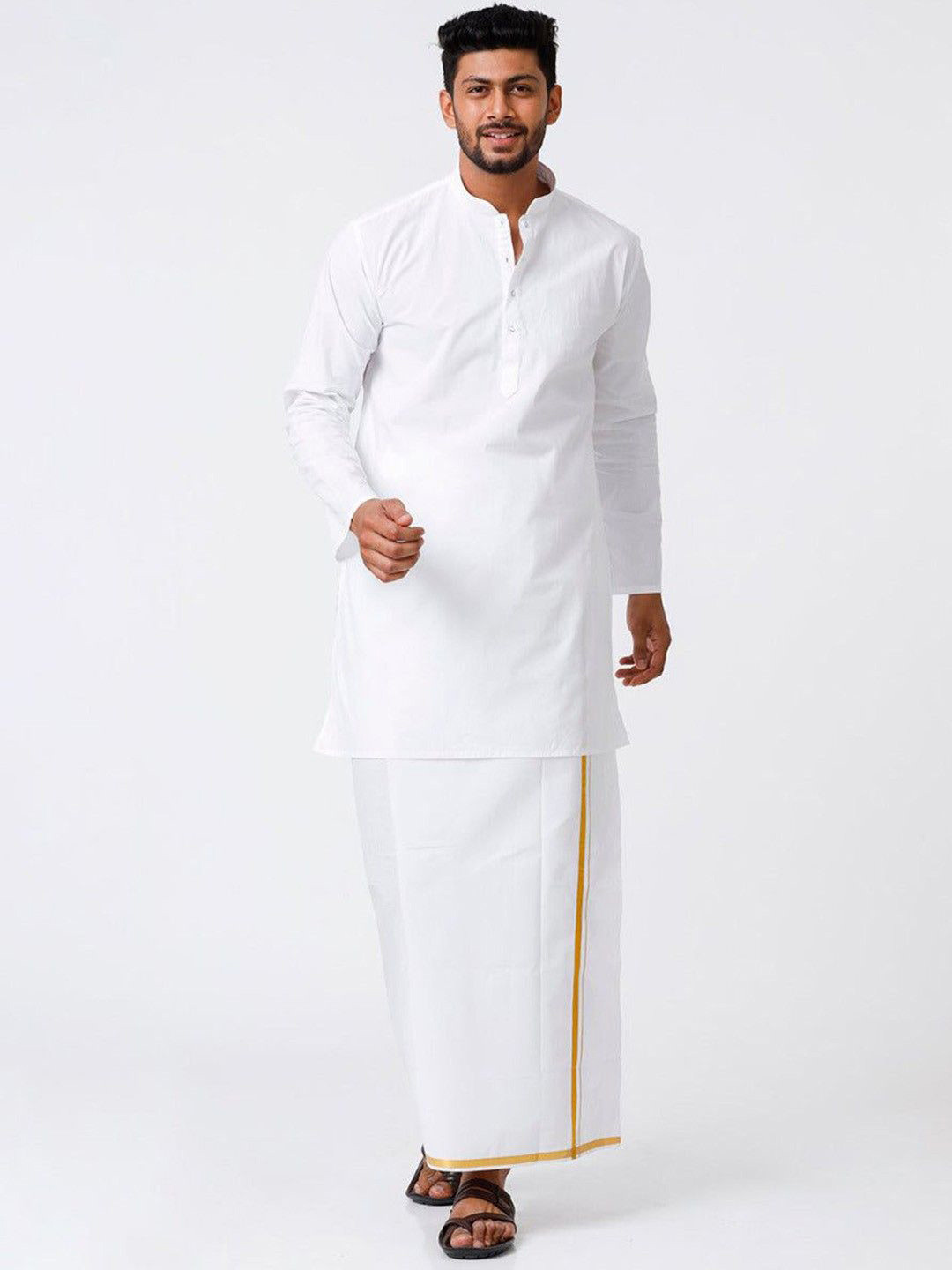 Ramraj Pure Cotton Zari Kurta With Veshti Kurta Set
