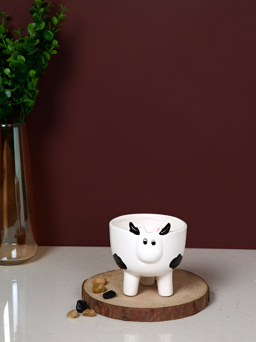 TAYHAA White & Black Oink Charm Printed Ceramic Planter