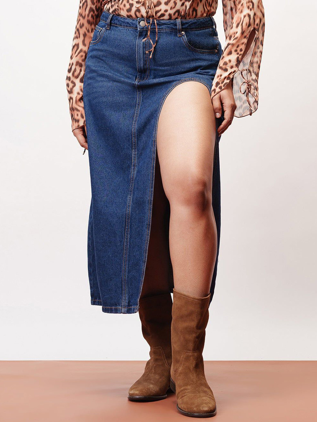 FREAKINS Women Sleek Curve High Cut Midi Skirt