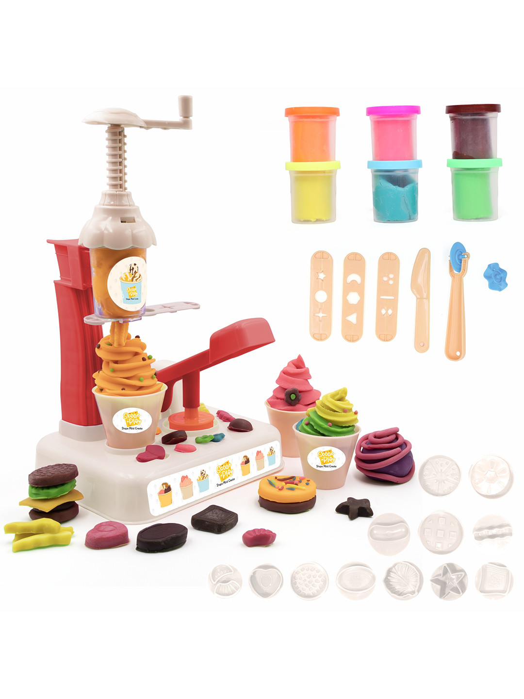 Aditi Toys Kids 30-Pcs Non-Toxic Play Dough Ice Cream Maker Set