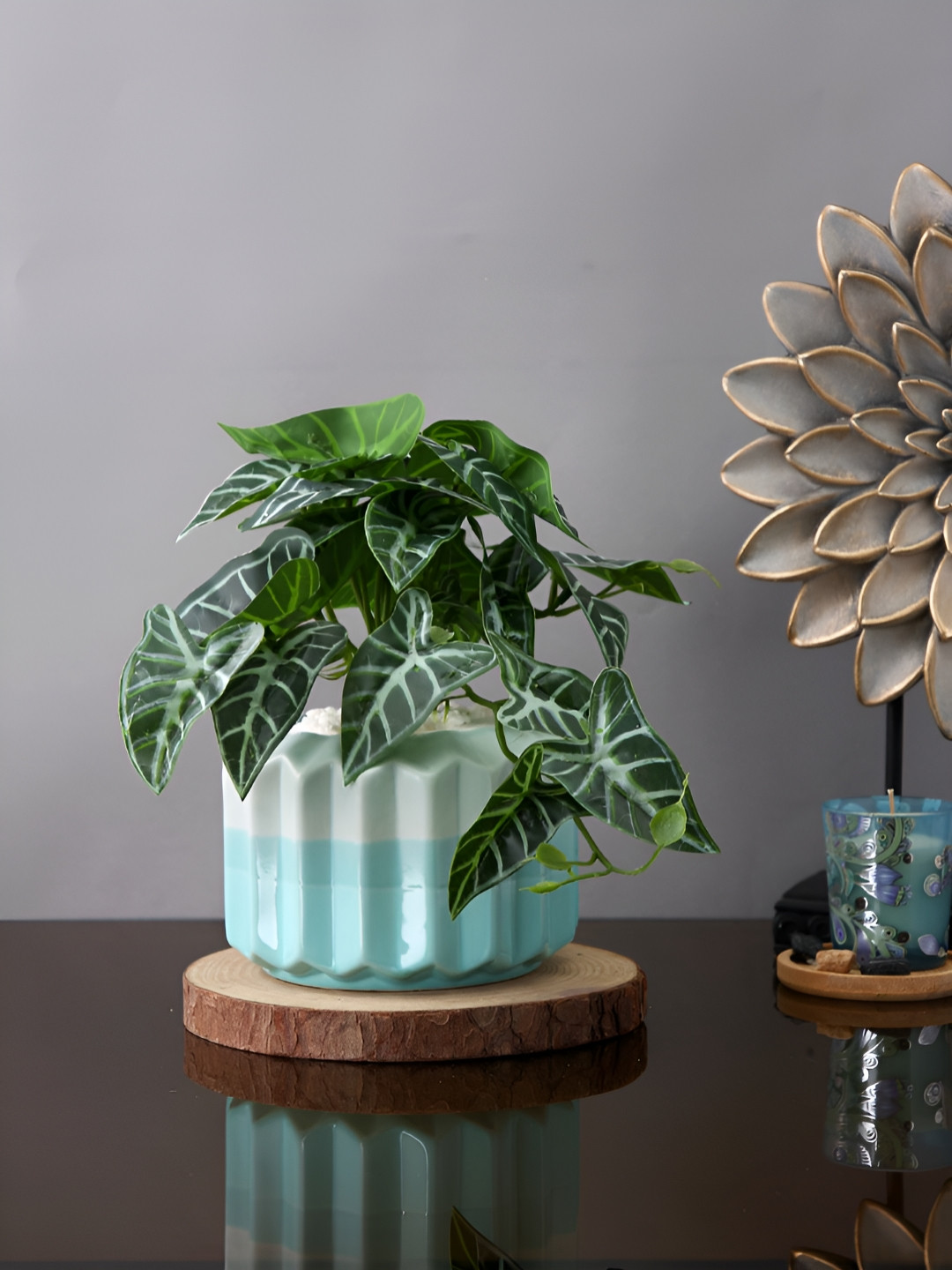 TAYHAA Blue & Off White Textured Ceramic Azure Serenity Planter