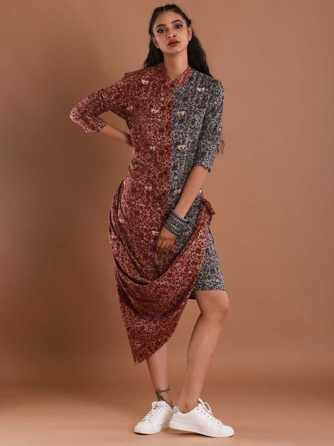 Aapro Hand Screen Printed Tie Up Dress