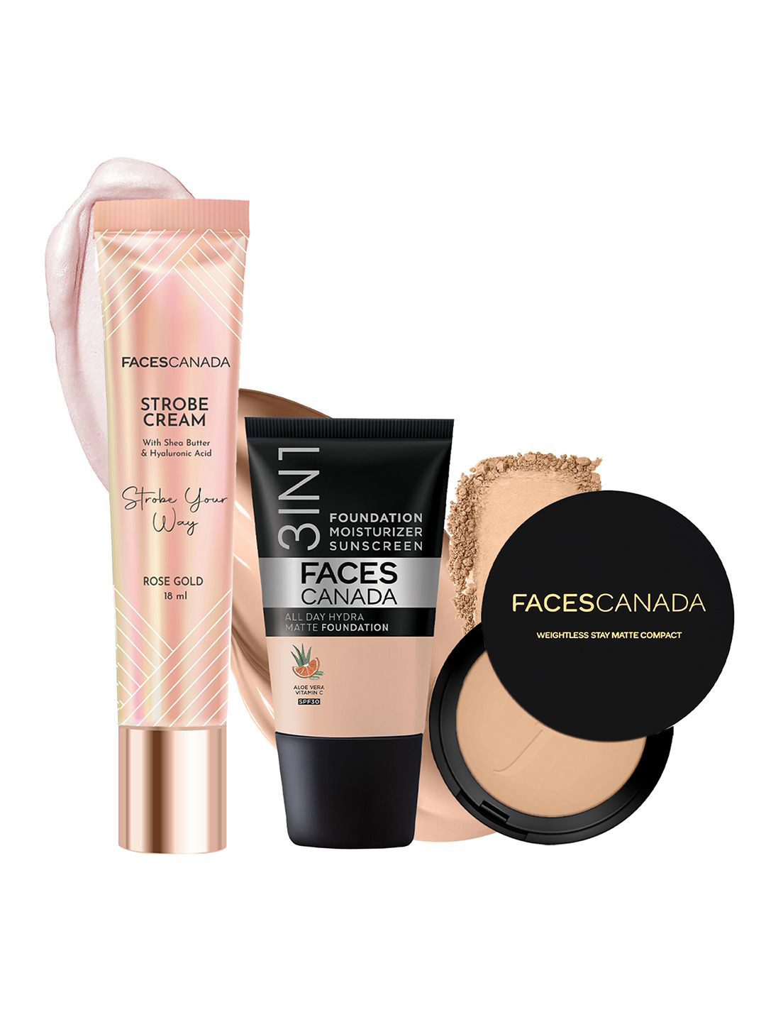 FACES CANADA Set Of 3 Strobe Your Way Strobe Cream With Compact & Hydra Foundation