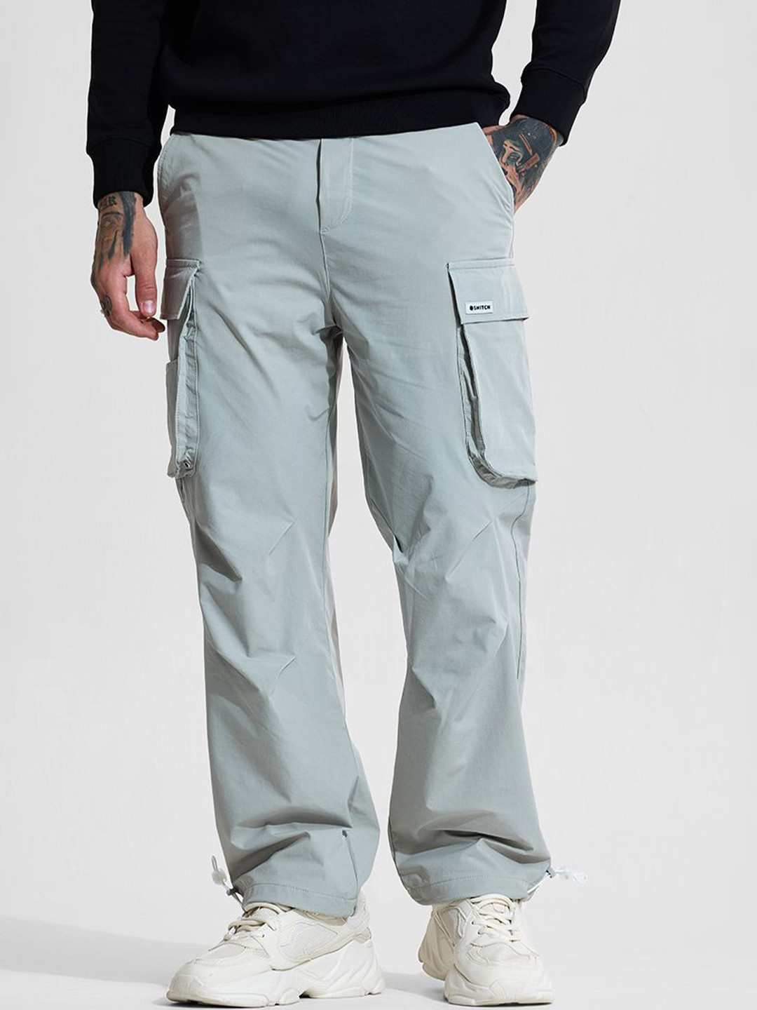 Snitch Men Snitch Light Grey Mid-Rise Relaxed Fit Cargos