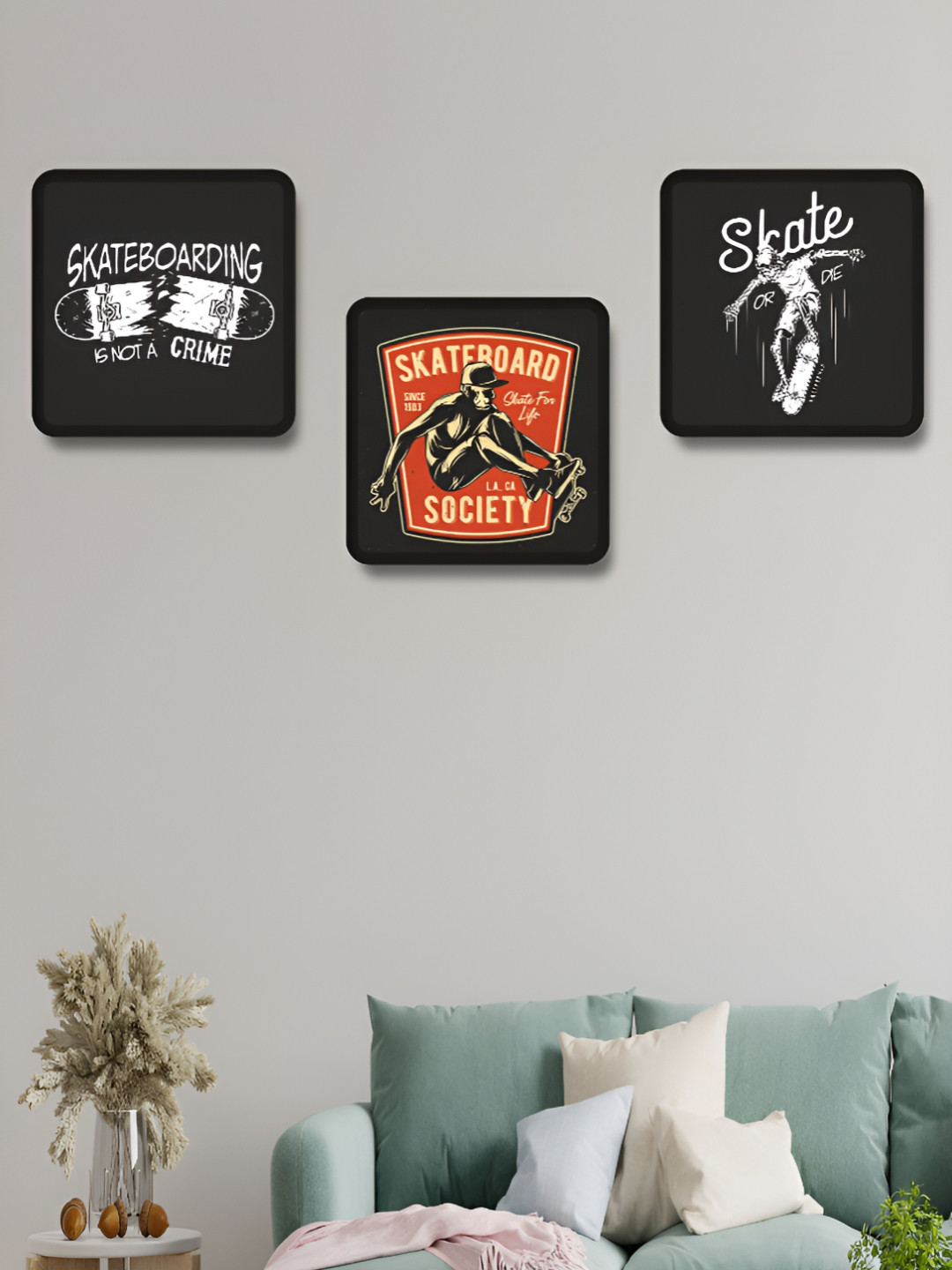 Myntra Elegant Homes Black & White 3 Pieces Skate Board Wood Wall Art