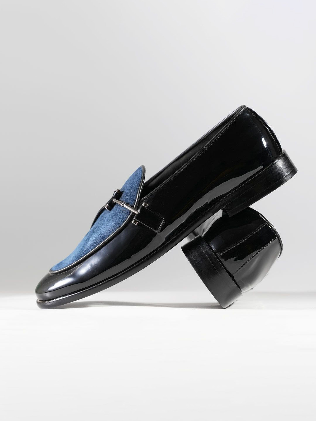MONKSTORY Eclecta Glossy Side Buckle Slip Ons - Blue & Black