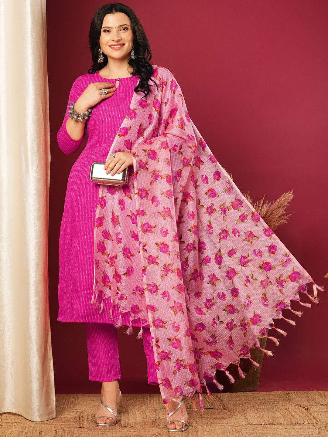 KALINI Straiped Straight Kurta with Trousers & Dupatta