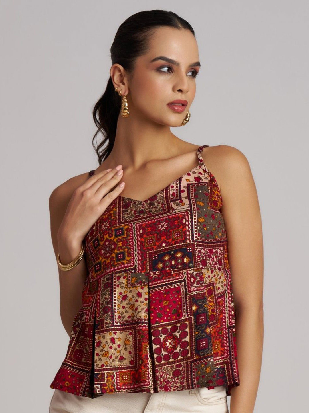 BerryBird Women Ethnic Motifs Printed Peplum Crop Top