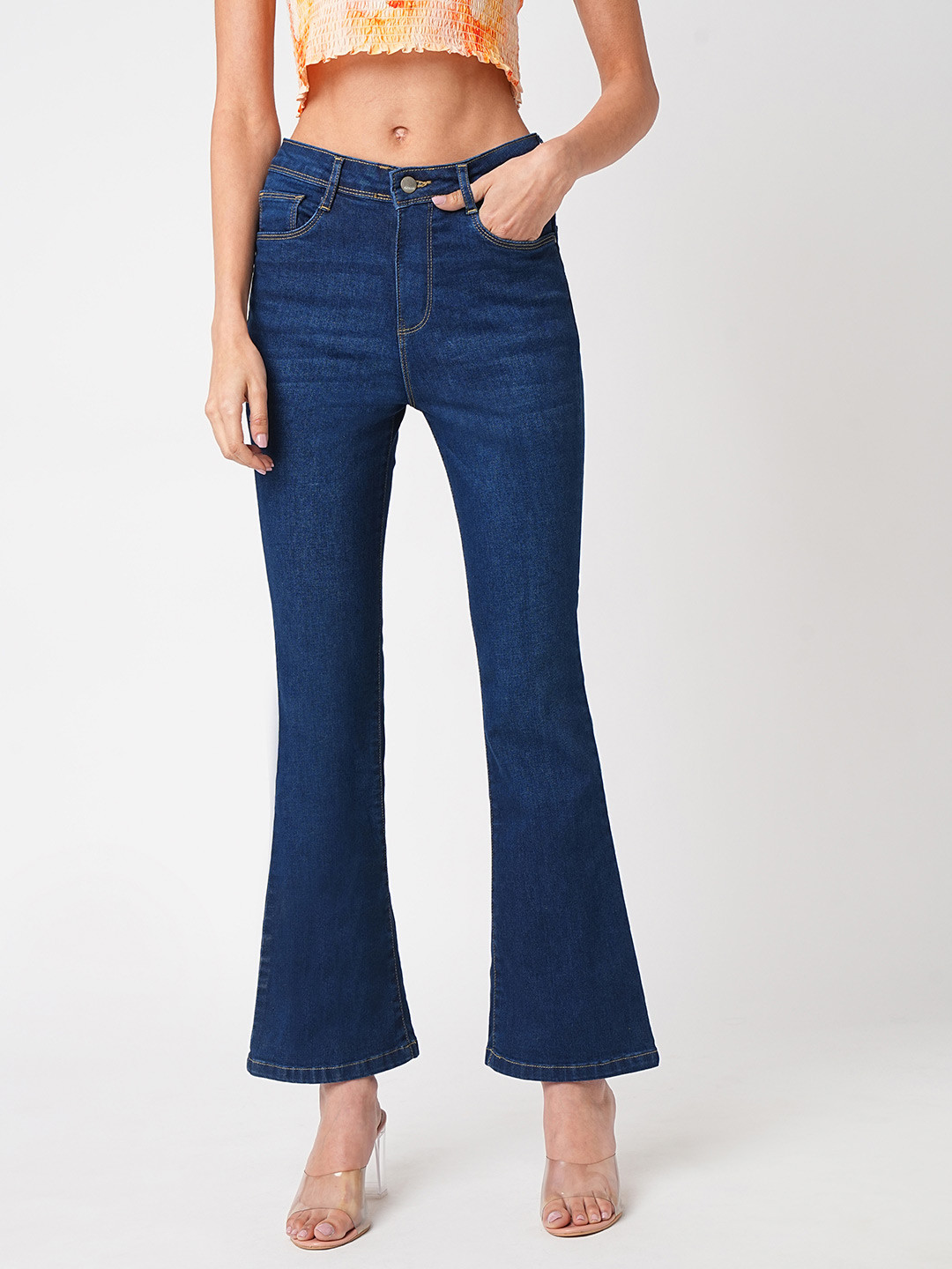 Kraus Jeans Women Flared Mid-Rise Light Fade Jeans