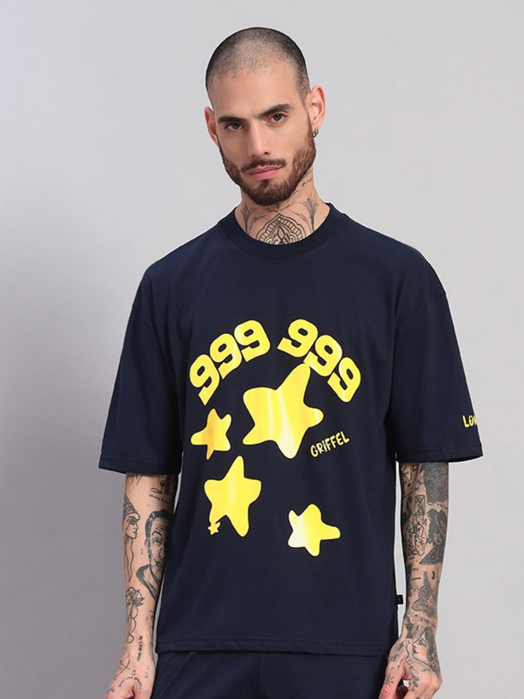 GRIFFEL Men Printed Drop-Shoulder Sleeves Ultralite T-shirt