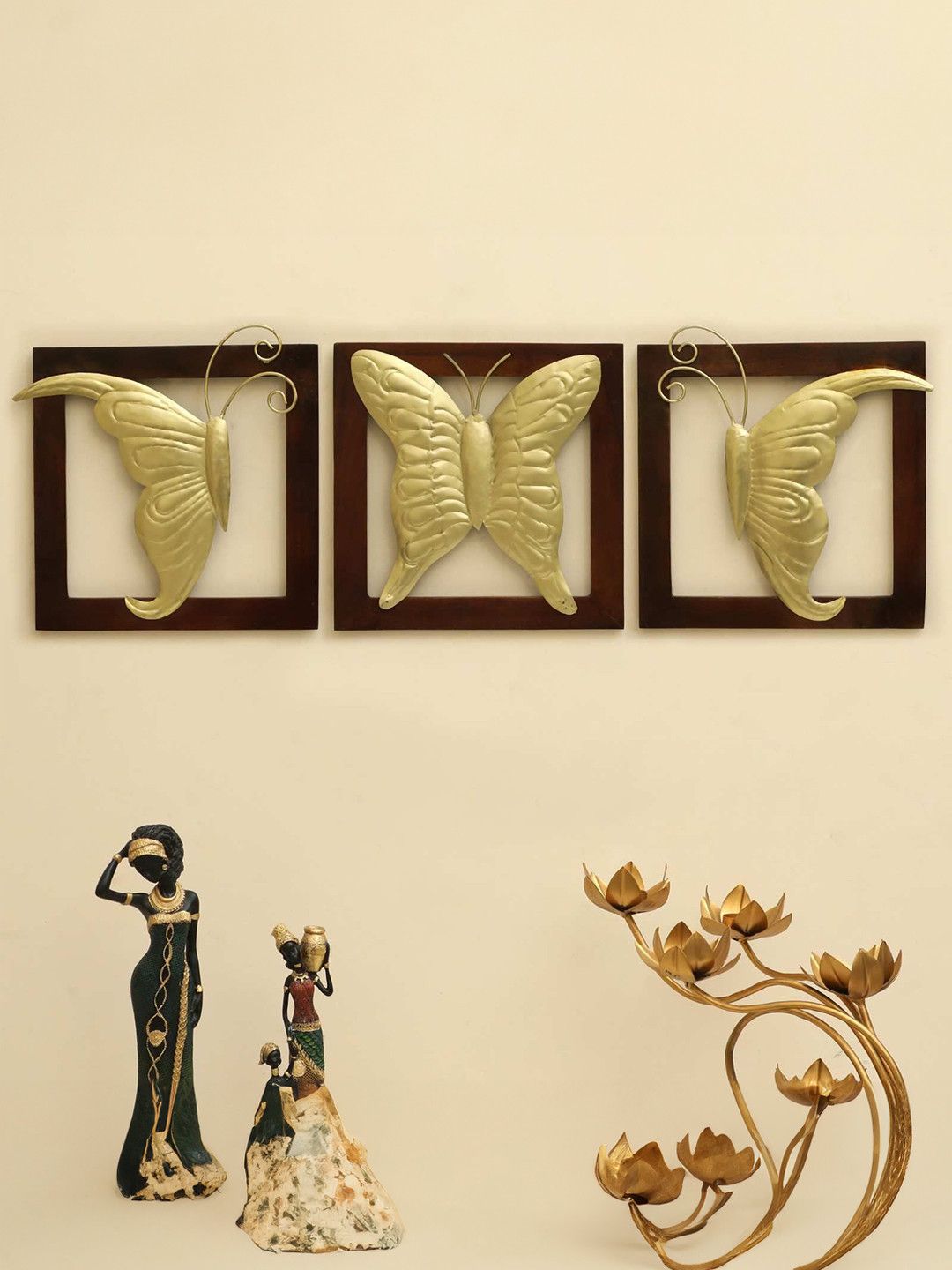 vedas Butterfly, W-Esther Metal Glossy Hanging Hall 3Pcs Wall Hangings-13.4In