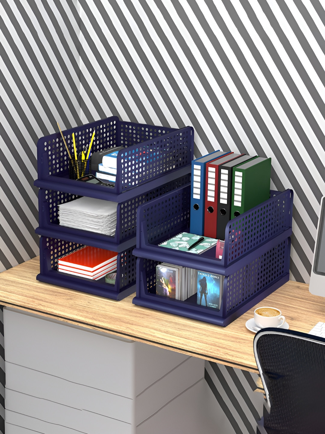 Myntra Elegant Homes Blue 5 Pieces Hollow Design Foldable Drawer Organisers