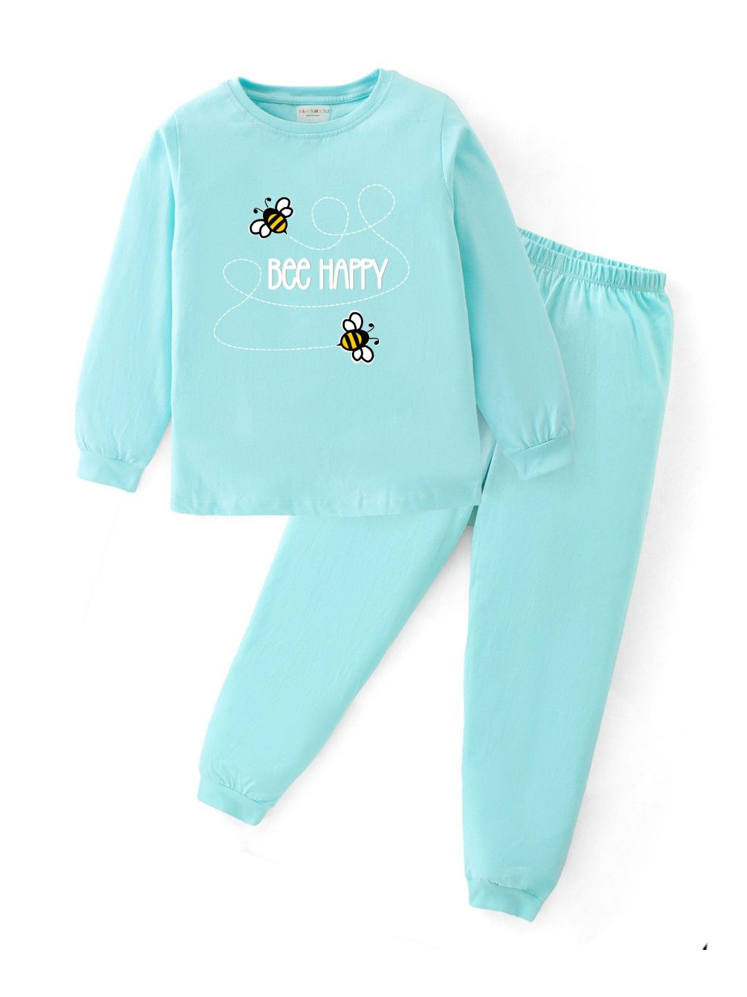 BLUSHES Kids Bee Honey Printed Pure Cotton Round Neck Night Suits