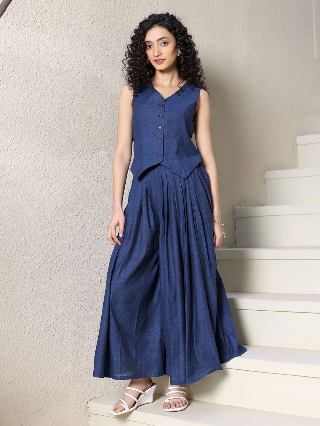 Ambraee V Neck Cotton Vest With Palazzo Co Ords Set - Co Ords for Women 33245689 | Myntra