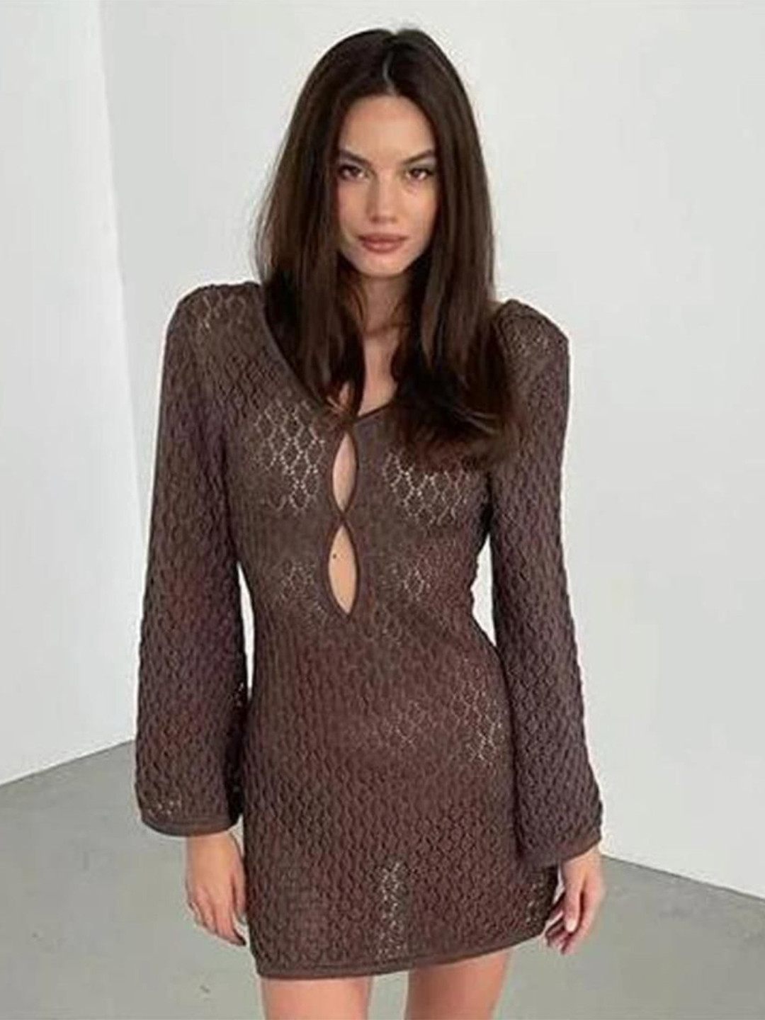 Miss Mosa By Akanksha  Women Brown Layla Soft Crochet Dress- Resortwear