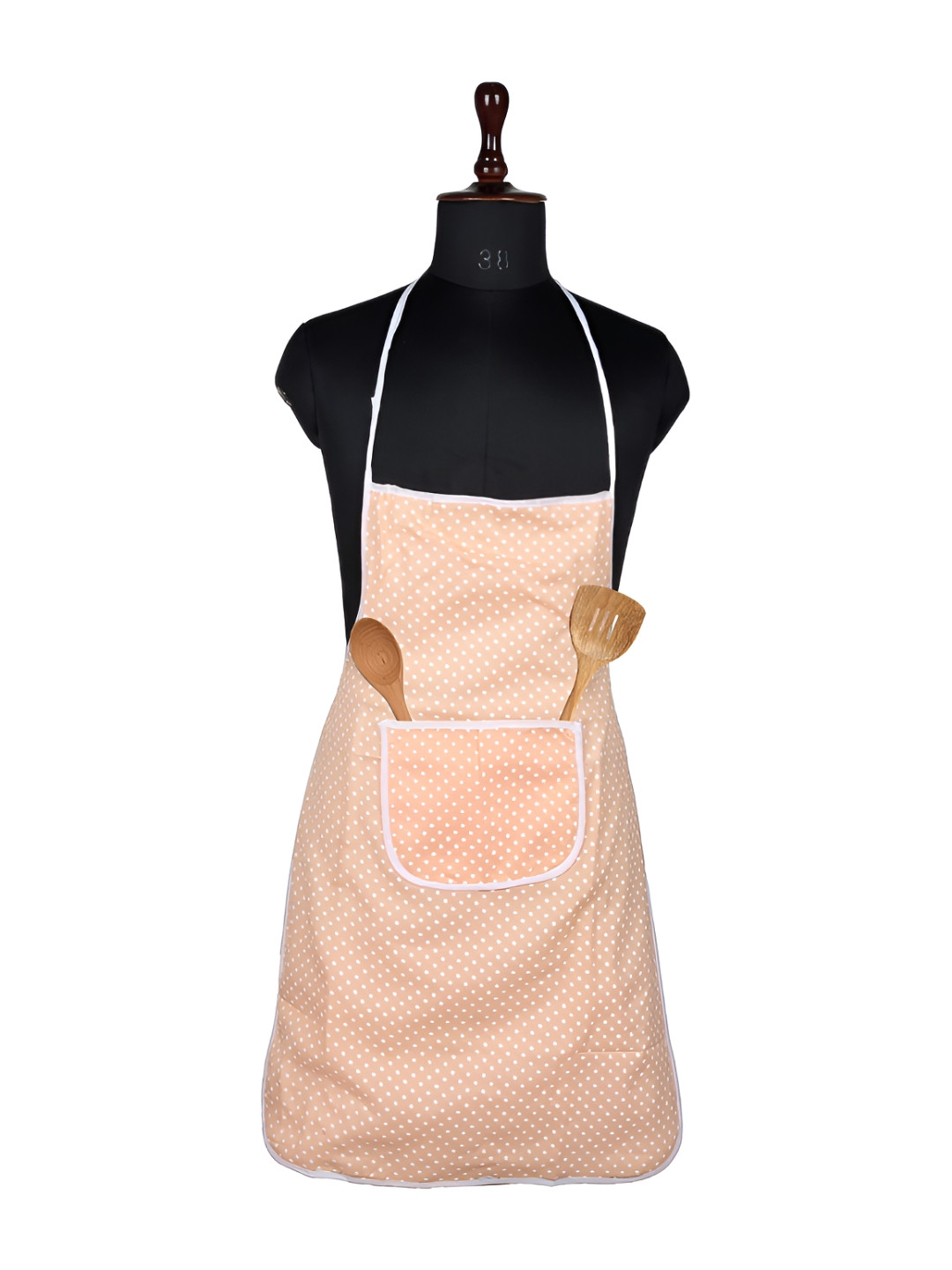 Aura Peach & White Polka Dot Printed Waterproof Apron With Front Pocket