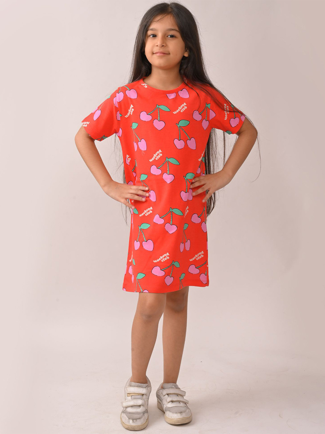 Anthrilo Summer Girls Cherry Red Casual Shift Dress