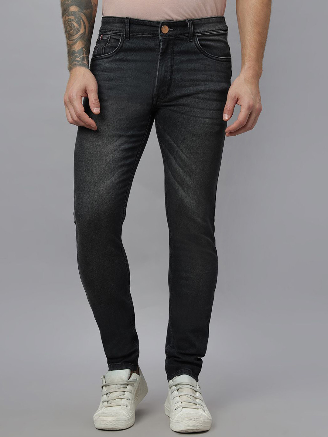 RJ Denim Men Cotton Narrow Slim Fit Light Fade Jeans