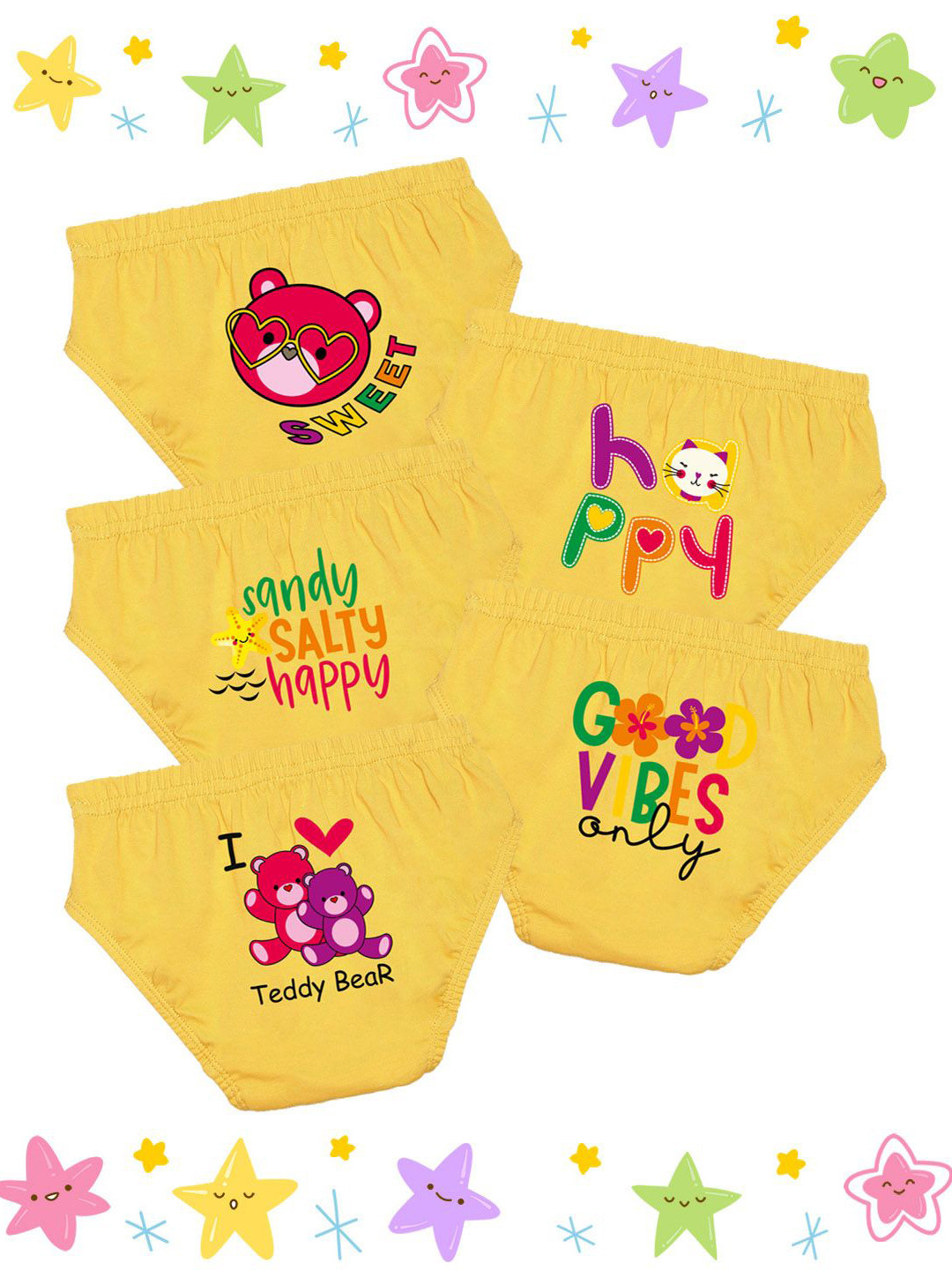 NUSYL Girls Pack Of 5 Cotton Printed Briefs