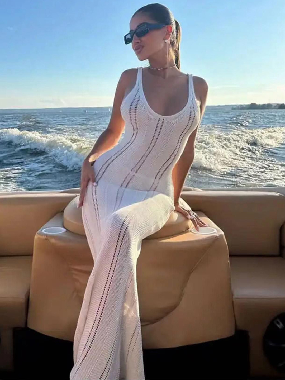 Miss Mosa By Akanksha  Women White Amanda Luxe Soft Knit Dress