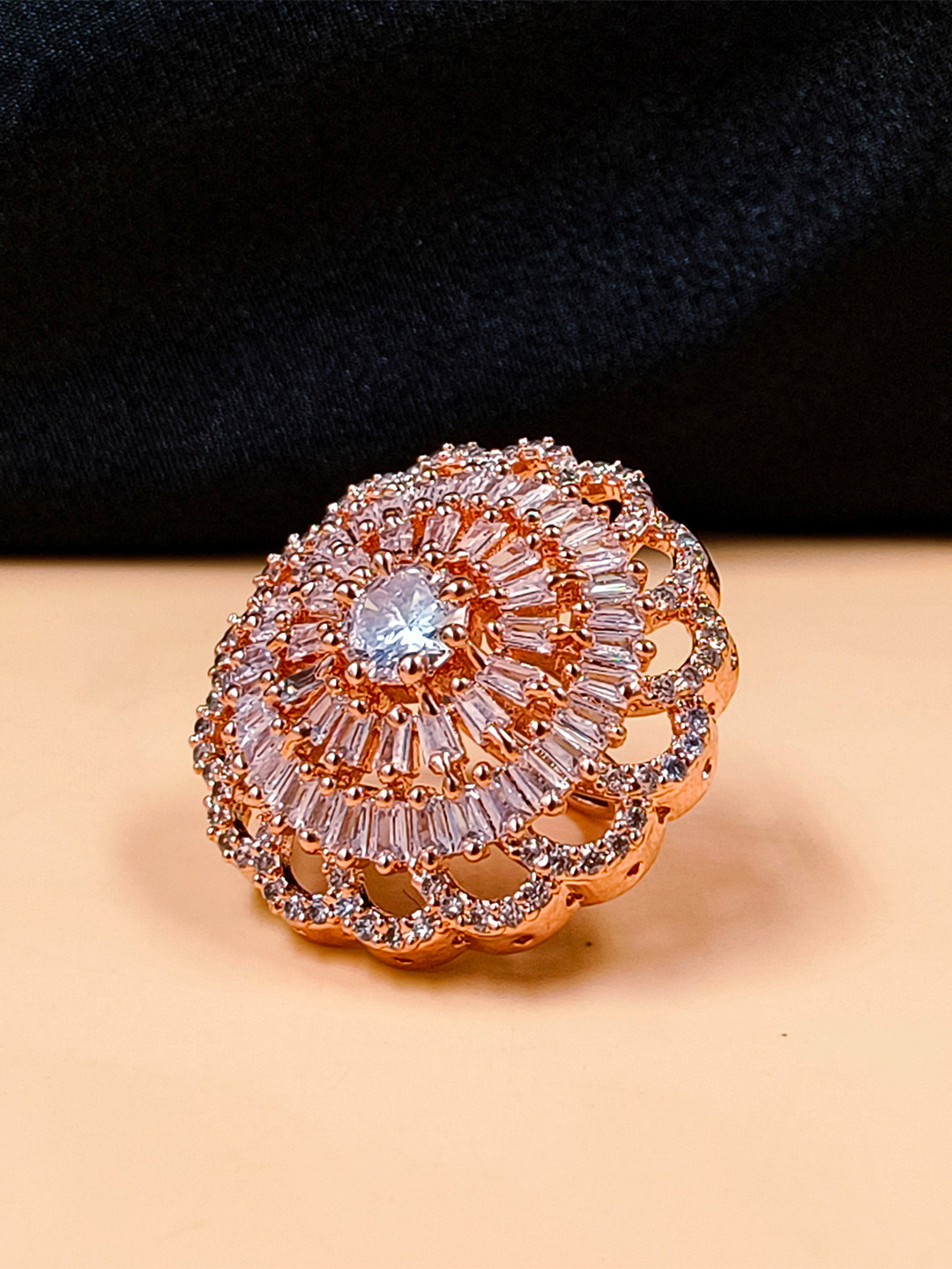 JYONA Gold-Plated American Diamond Stone-Studded Slender Adjustable Finger Ring