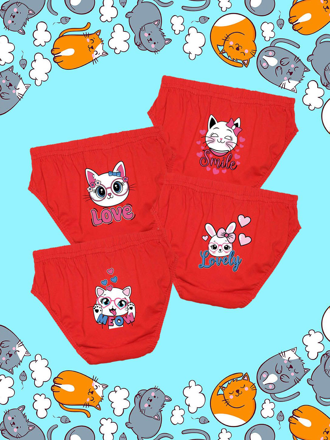 NUSYL Girls Pack Of 4 Cute Animal & hearts Printed Cotton Basic Briefs NUGCBRFPO4.0019