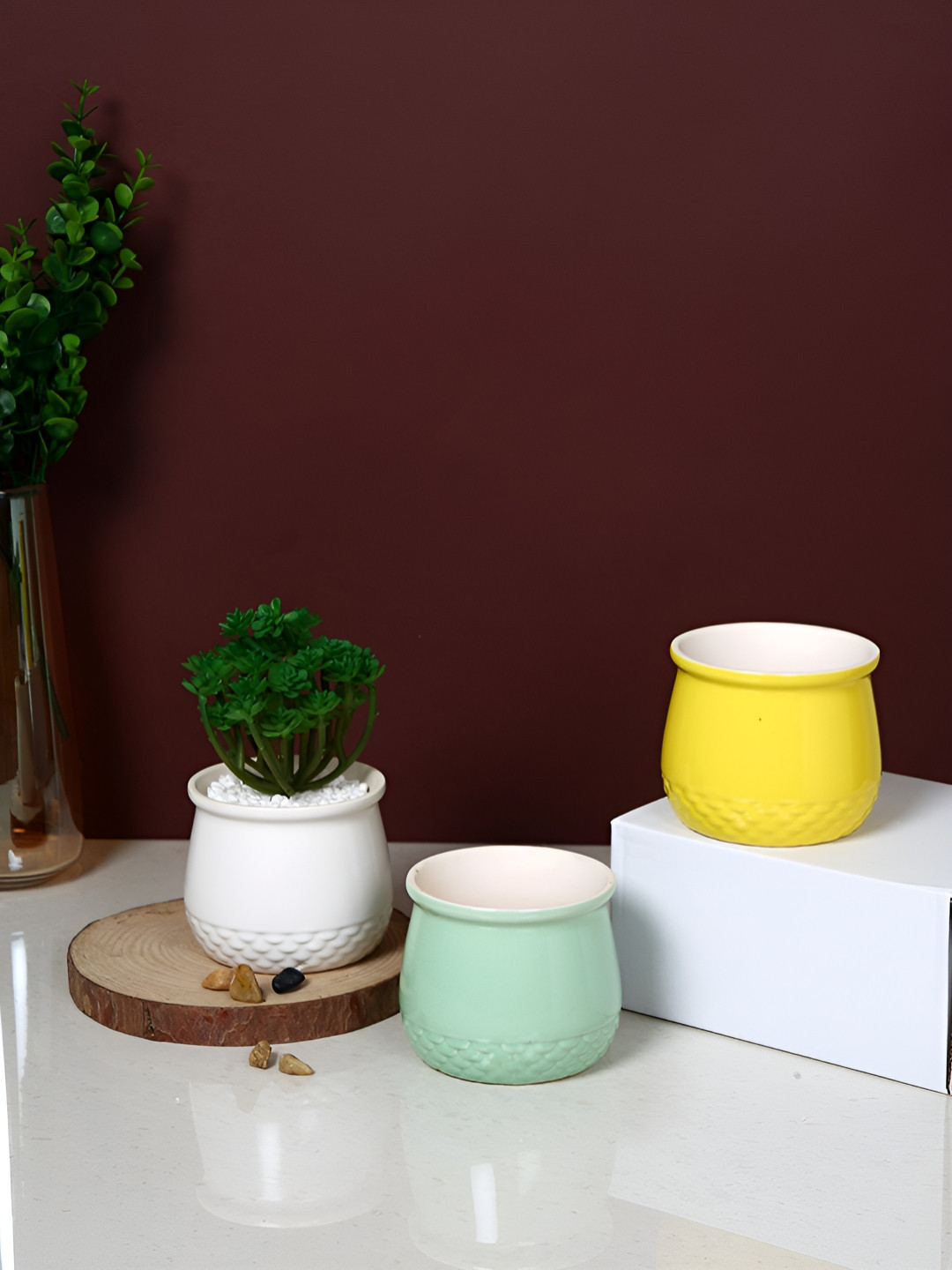 TAYHAA Yellow & White 3 Pieces Sunlit Harmony Planters